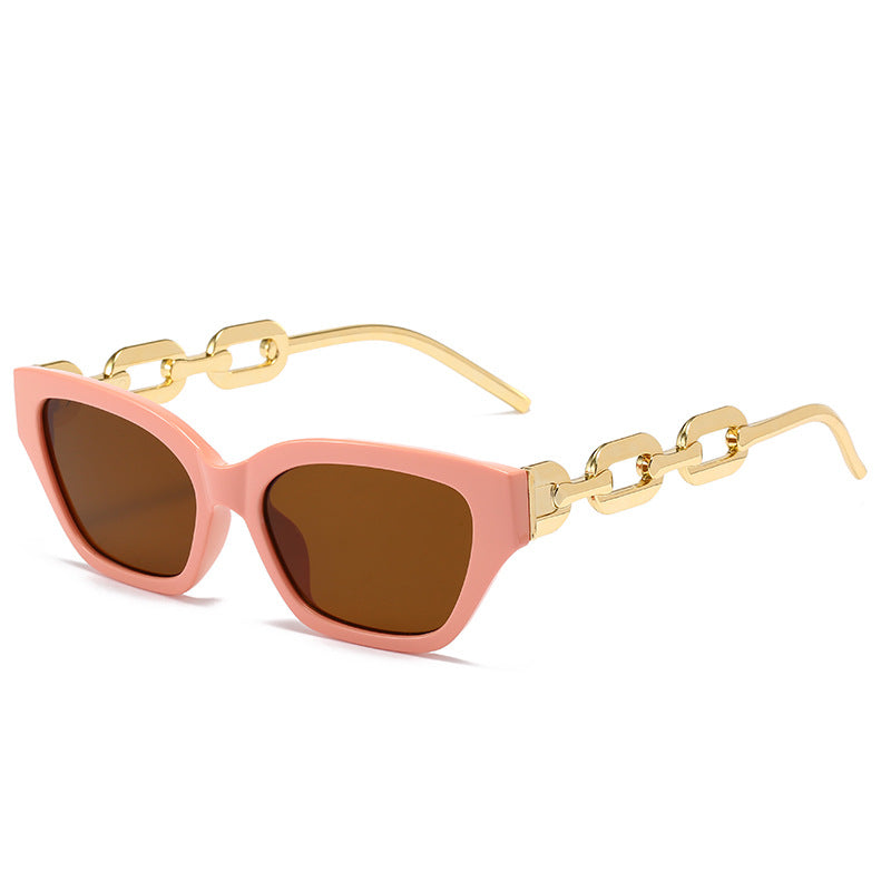 Wholesale Retro Cat-eye Fashion Polygonal Sunshade Small Frame Chain Sunglasses
